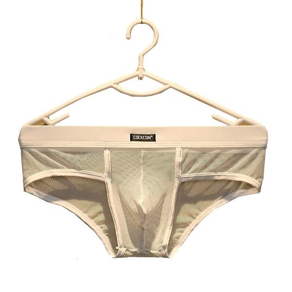 

ice silk men underwear gay breathable thong male scrotum men's panties with a hole sports briefs mesh panty man lingerie, Black;white