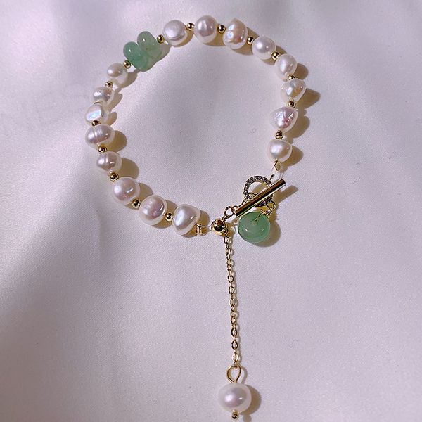 

xianlan268 baroque natural freshwater pearl bracelet with female temperament of ins small design gold-plated bracelet crystal brac, Silver