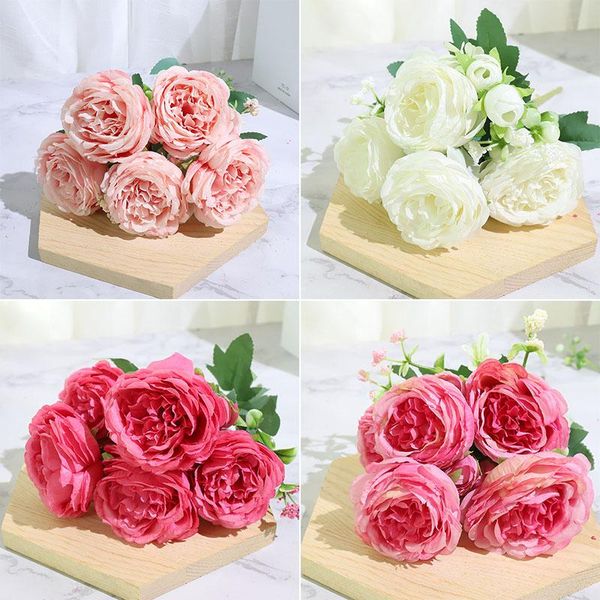 

colors 5 big head 4 buds rose peony fake silk flower small bouquet at home party spring wedding diy decoratio decorative flowers & wreath wr