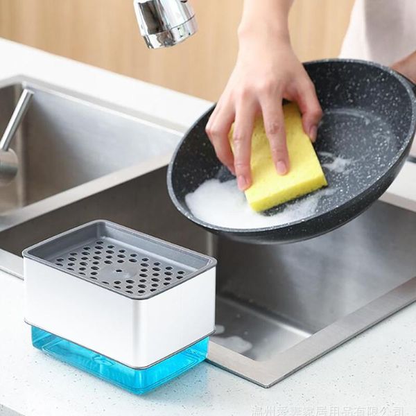 

liquid soap dispenser kitchen container box pump hand press dish pot cleaning sponge holder sink organizer