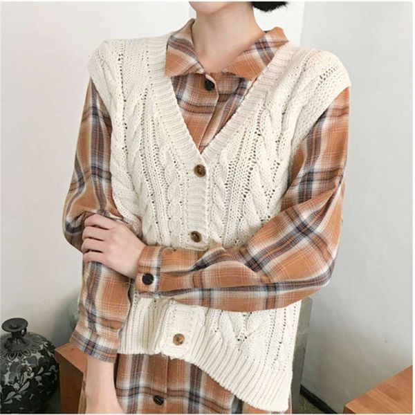 

autumn horse girls fashion woven twist knitted vest wool, White