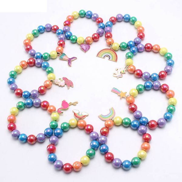 

girls bracelet jewelry childrens accessories rainbow beaded children cute pendant accessory b8010, Red;brown