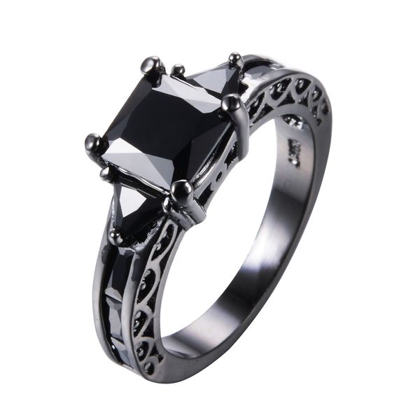 Anéis de pedra do retângulo preto do zircão do vintage para as mulheres anel de cristal fêmea bandas de dedo de jóias