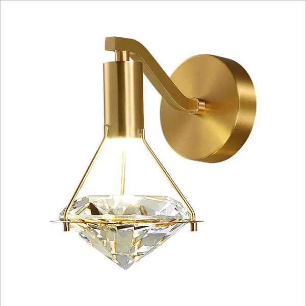 Luz de parede de cobre de luxo high-end com K9 Diamond Crystal Lampshade Bright 5w Sconces para TV Fundo de cabeceira de fundo