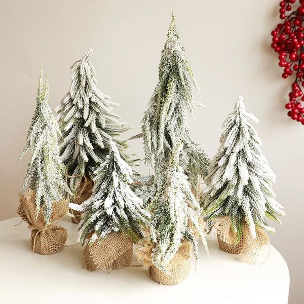 

christmas decorations artificial pine trees snow spray flocking linen cedar mini tree counter window deskdecoration ornaments
