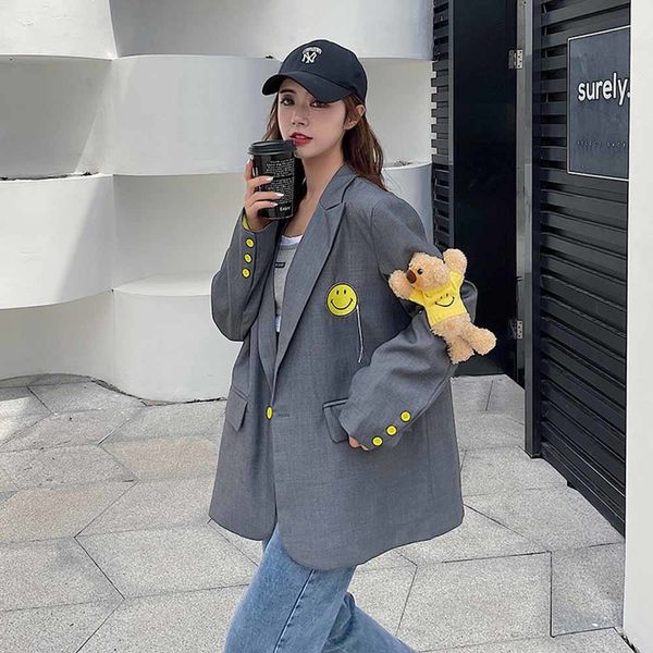

Women's Suits & Blazers Black gray autumn little female blazers lapel long sleeve Korean woman fashion outfit spring style EZIP, White;black