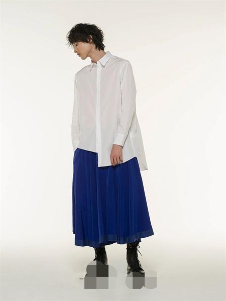 

men's casual shirts irregular asymmetric design classic personality simple white large size shirt, White;black