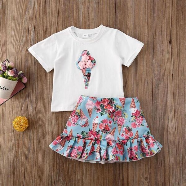 

toddler kids baby girls clothes ice cream t shirt amp skirts summer outfit sets 2pcs 1 5t, White