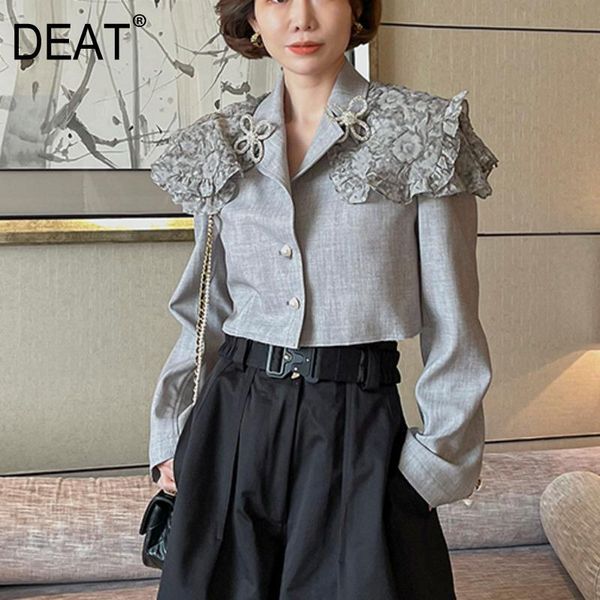 

women's jackets [deat] winter fashion women printed vintage styles notched collar full sleeves single breasted pearl spliced short jack, Black;brown