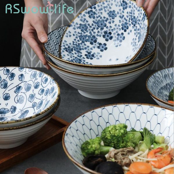 

bowls retro japanese style bowl ceramic ajisen ramen soup household large underglaze tableware