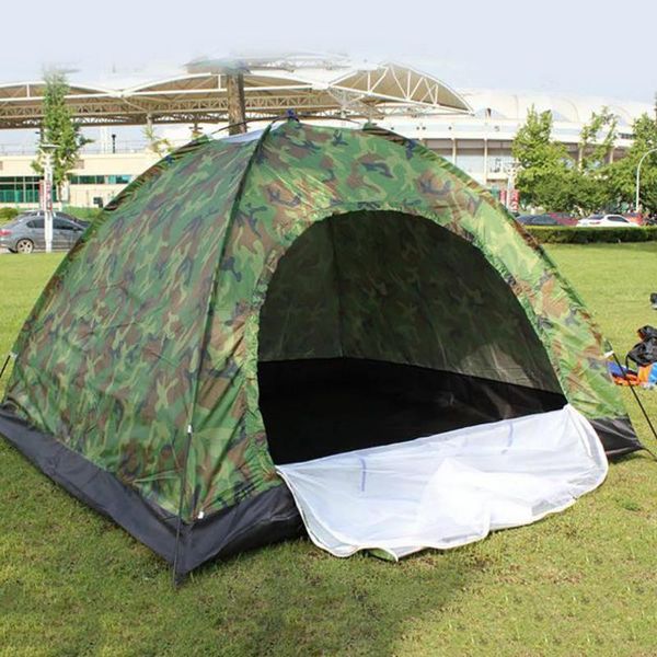

tents and shelters portable single-layer camouflage tent waterproof for four-person outdoors camping hiking