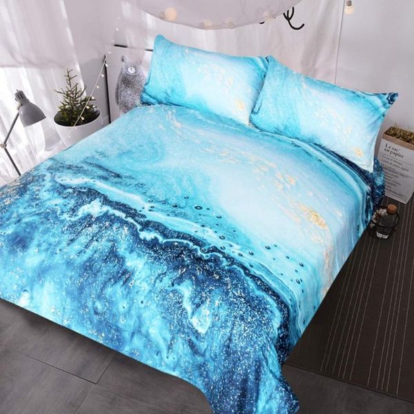 

bedding sets 3d ocean blue duvet cover luxury marble faux gold glitter quicksand fluid painting art chic custom bed set de home