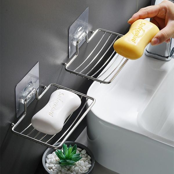 

soap dishes 1pcs stainless steel dish self-adhesive tray double layer storage hook rack multifunctional shelving bathroom hardware