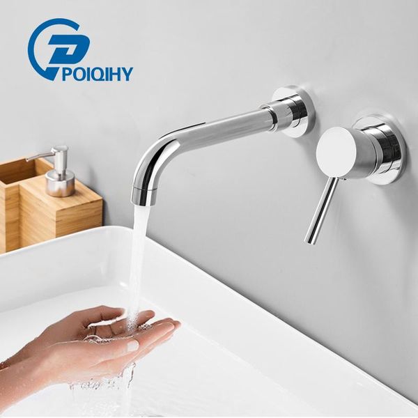 

bathroom sink faucets poiqihy quality brass wall mounted basin mixer high bright chrome plated round faucet single handle dual hole tap