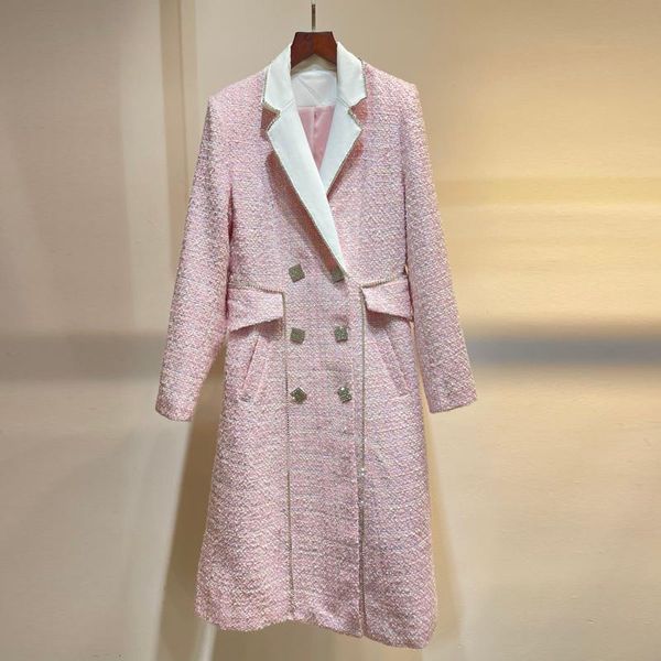 

women's jackets red roosarosee spring autumn 2022 women white turn-down collar diamonds buttons long sleeve tweed overcoat outwe, Black;brown