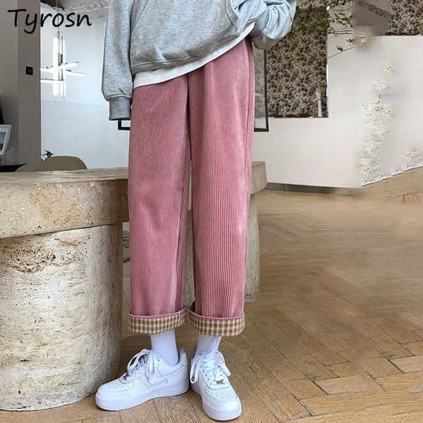 

women's pants & capris corduroy women solid loose all-match korean style femme leisure daily sweet plus velvet warm chic cozy streetwea, Black;white