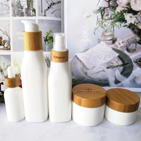 

storage bottles & jars empty essential oils dropper bottle white porcelain refillable serum cosmetics lotion glass spray with bamboo lid