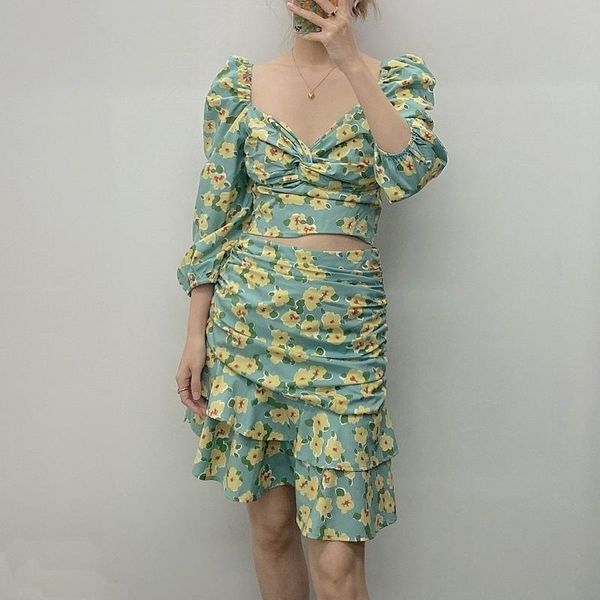 

skirts slim women shirt and skirt summer 2021 fashion floral print pullover blouse mini female 2 pieces sets, Black