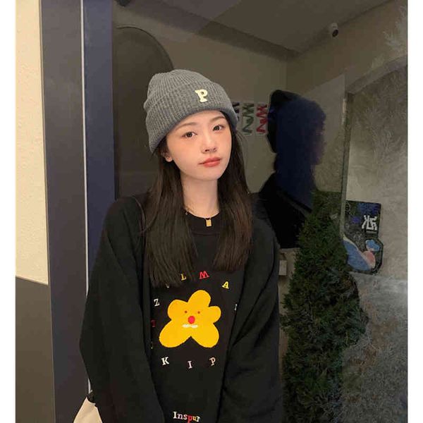 

hat female autumn and winter warm knitted hat letter wool shopping couple pullover male accessories black friday, Blue;gray