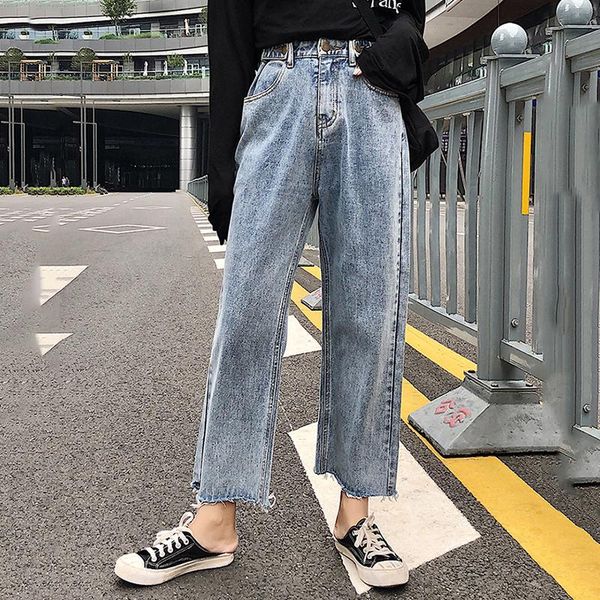 

women's jeans women high waist loose long denim casual student plus size, Blue