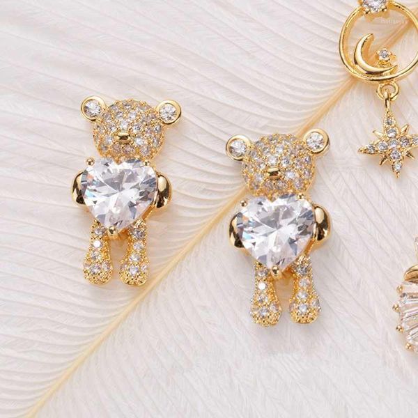 

pcs shiny zircon alloy bear 3d nail art decorations with heart crystal luxury jewelry manicure design accessories1, Silver;gold