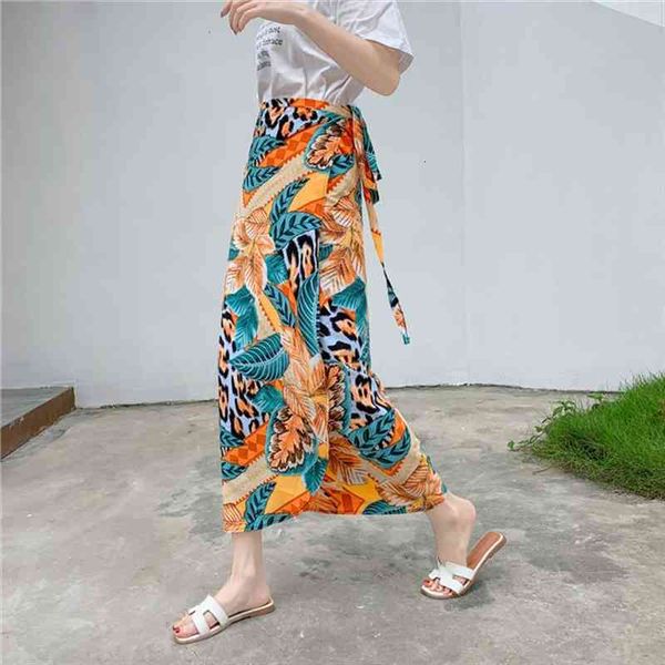 

31 color korean style womens skirt floral chiffon high waist casual women long loose skirts slim ladies beach clothing vacation, Black