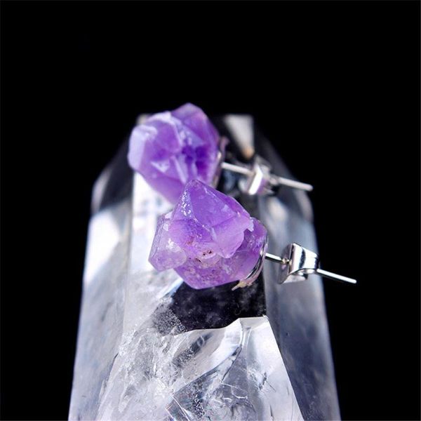 

stud fashion irregular raw natural crystal amethysts earrings quartz boucles d oreille femme z4, Golden;silver