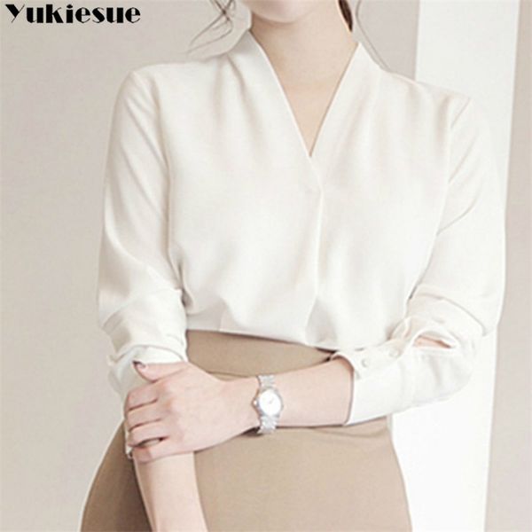 

elegant white office summer long sleeve women's shirt blouse for women blusas womens and blouses chiffon shirts plus size 210831