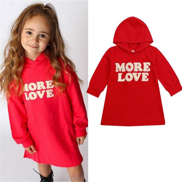 

girl's dresses kids autumn casual dress letters embroidery hooded long sleeves loose pullover little girls clothes 2-7 years, Red;yellow