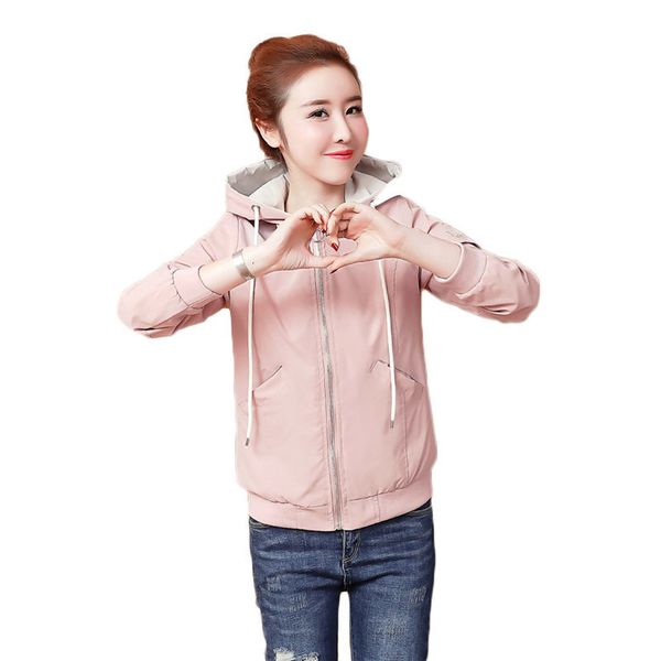 

tracksuits capped embroidery spring jacket women occasional short korean female coat zipper long drop kurtki damskie f274 8qva, Gray
