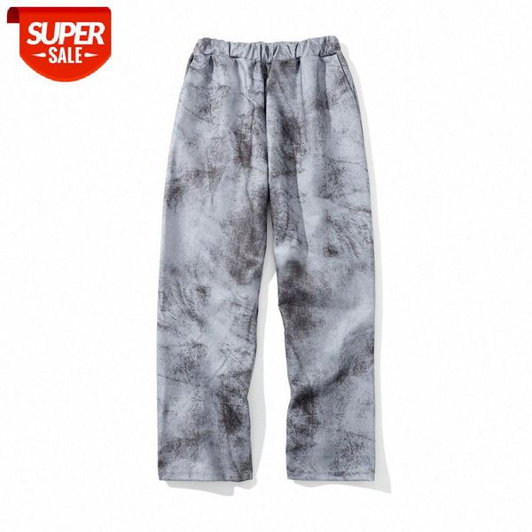 

wind distressed tie-dye casual trousers men's loose straight-leg pants elastic waist drape wide-leg #rk4x, Black