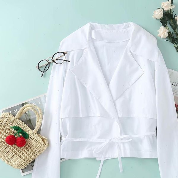 

zevity womens blouses women fashion solid color casual poplin blouse ladies chic long sleeve lace up shirts femininas ls6826, White
