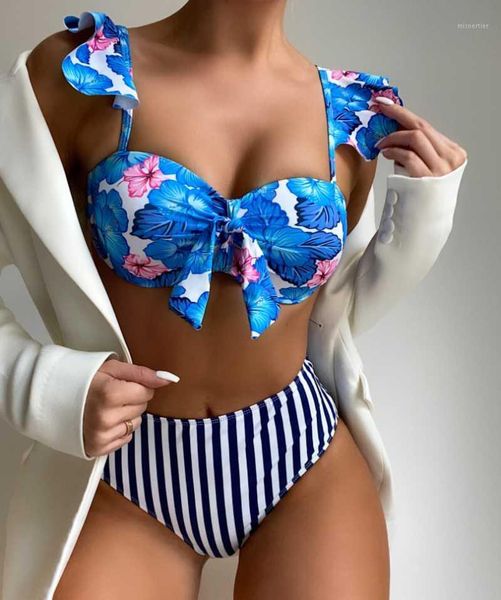 

women's swimwear 2021 striped swimsuit printed split bikini set, White;black