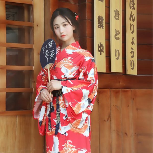 

japanese kimono traditional japanese kimonos crane print yukata women japanese style dress haori womens kimono cosplay 10497, Red