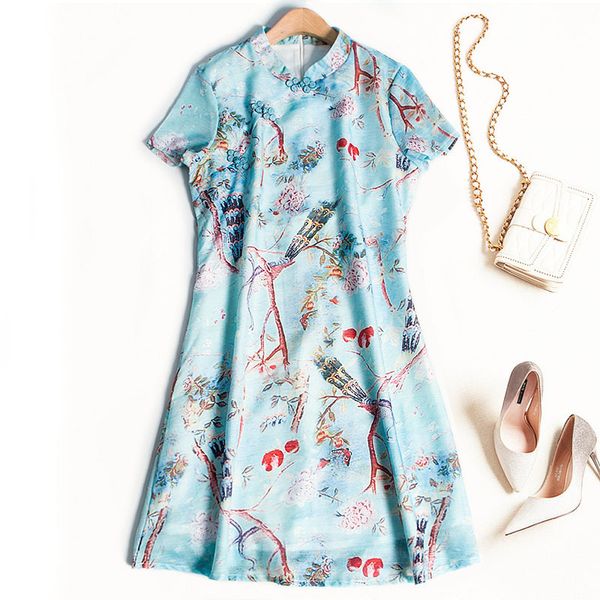 

luxury casual dresses improved cheongsam women summer 2021 temperament chiffon drs fairy printed skirt 0863, Black;gray