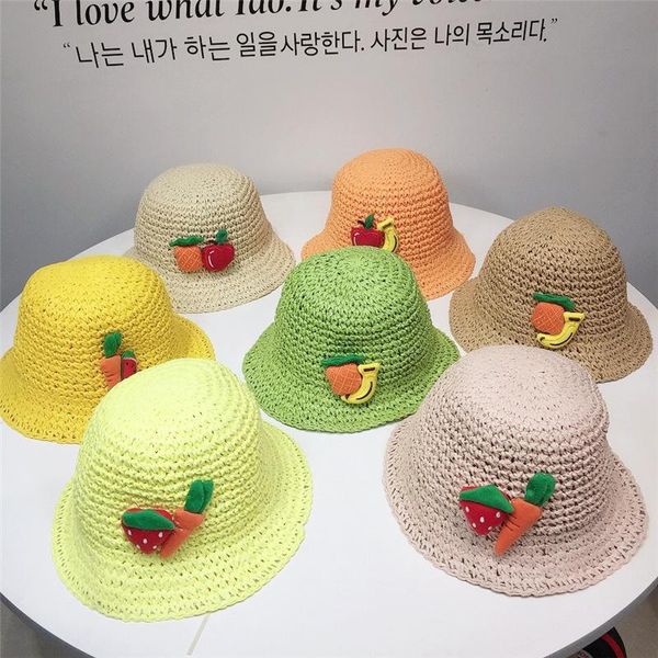

arrival baby hat fruit summer straw for kids beach sun boys girls panama cap bone caps & hats, Yellow