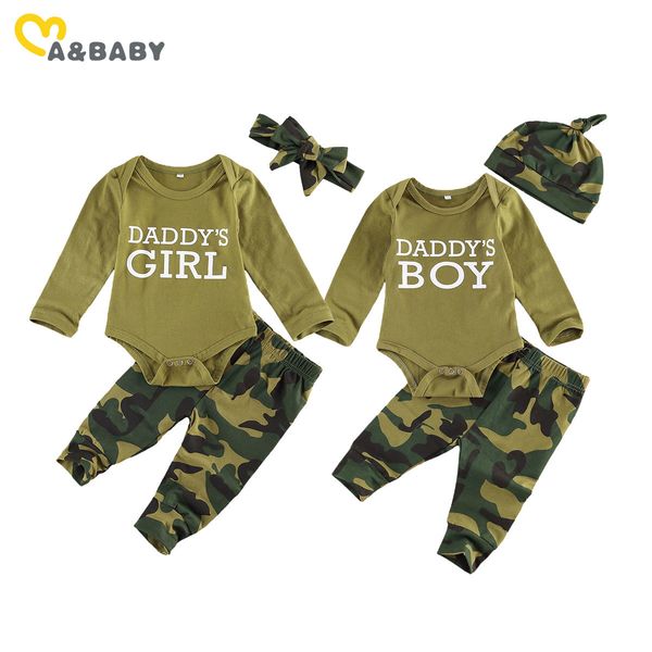 

0-18m autumn spring born infant baby boy girl clothes set daddy's romper camo pants outfits 210515, White