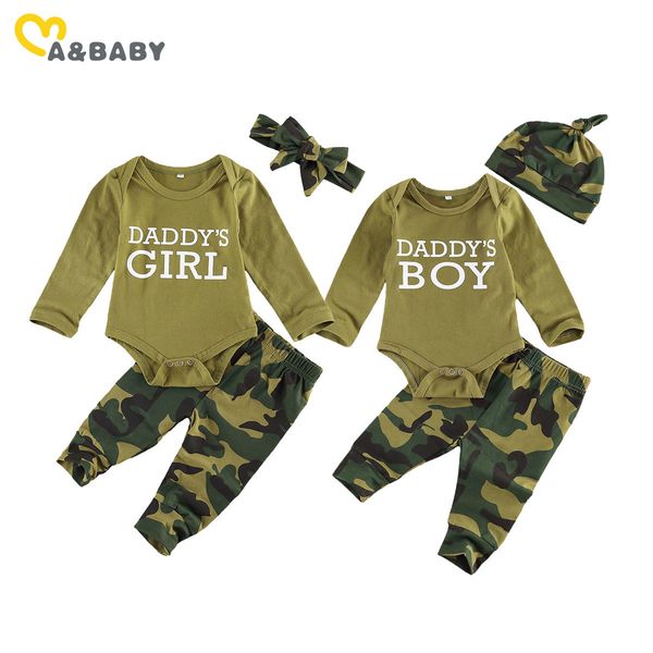 0-18m Outono primavera nascido infantil bebê menino menina conjunto conjunto papai romper camo calças roupas 210515