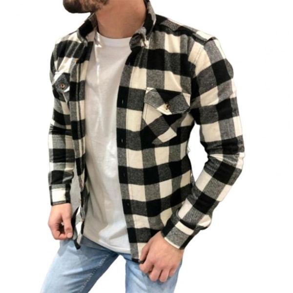 

men's casual shirts cardigan coat men harajuku color block plaid shirt man streetwear fleece grid singlebreasted teenager, White;black