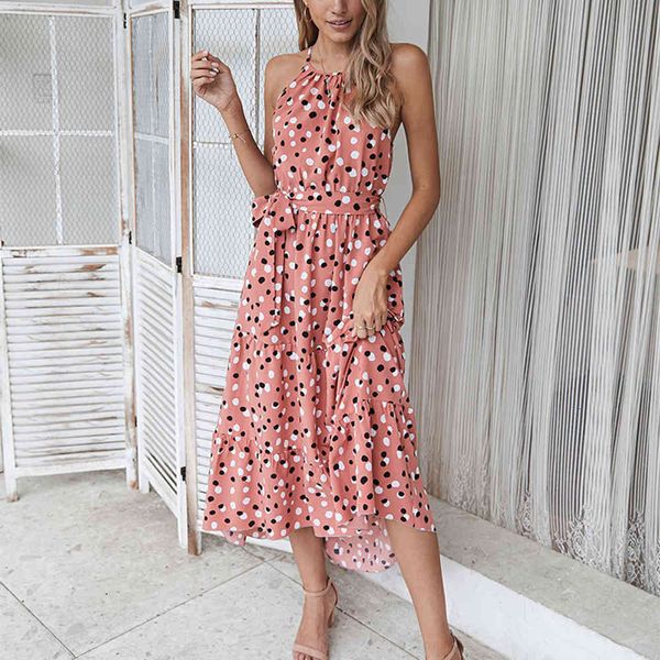 

dress dot print spaghetti strap long dress women 2021 summer sleeveless o neck lace up high waist ladies vacation elegant dresses 5g8t, Black;gray