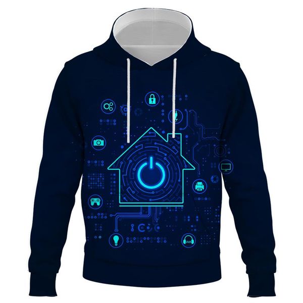 

men's hoodies & sweatshirts fashion future technology 3d print hooded spring autumn casual men clothing pullover harajuku hoody, Black
