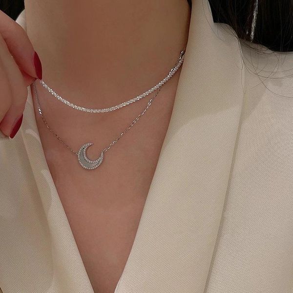 

chains south korea fashion simple personality two-piece necklace set auger moon shell silver sautoir female temperament