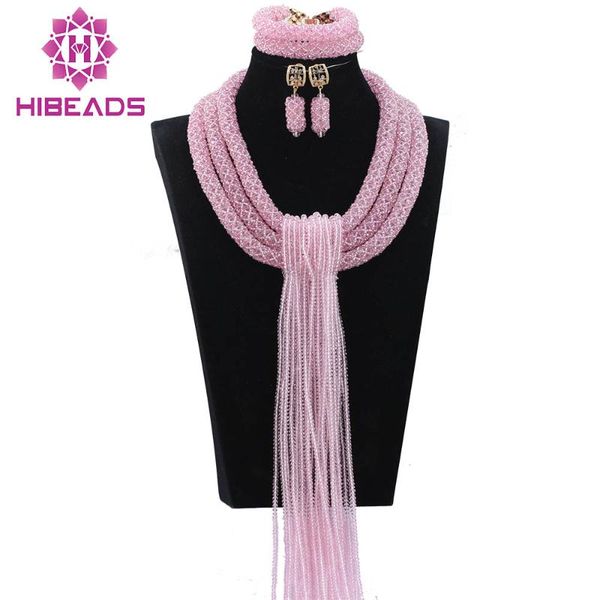 

earrings & necklace falls bridesmaid set graceful baby pink african crystal beads jewelry sets gift abh258, Silver