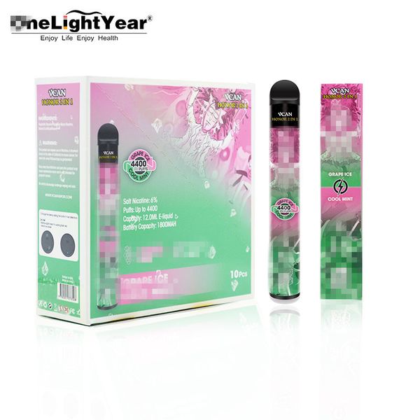 

original vcan honor 2 in 1 disposable vape pen 4400 puffs airflow control pre-filled 12ml 1800mah battery vape starter kit