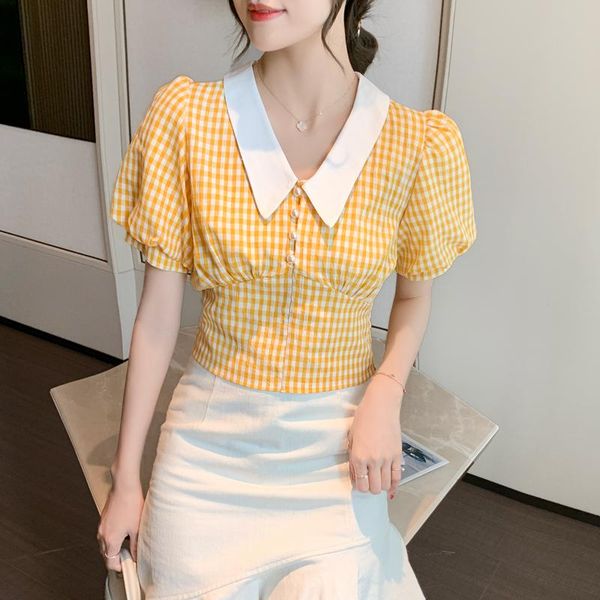 

women's blouses & shirts coigarsam french style blouse women summer vintage short sleeve chiffon blusas womens and yellow 1081, White