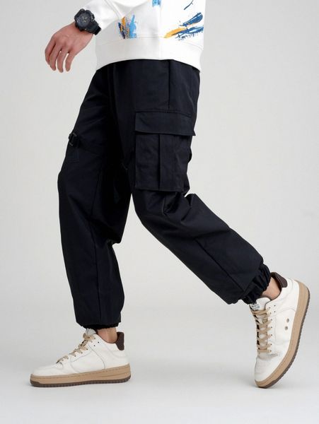 

men flap pocket side cargo pants 79yd#, Black