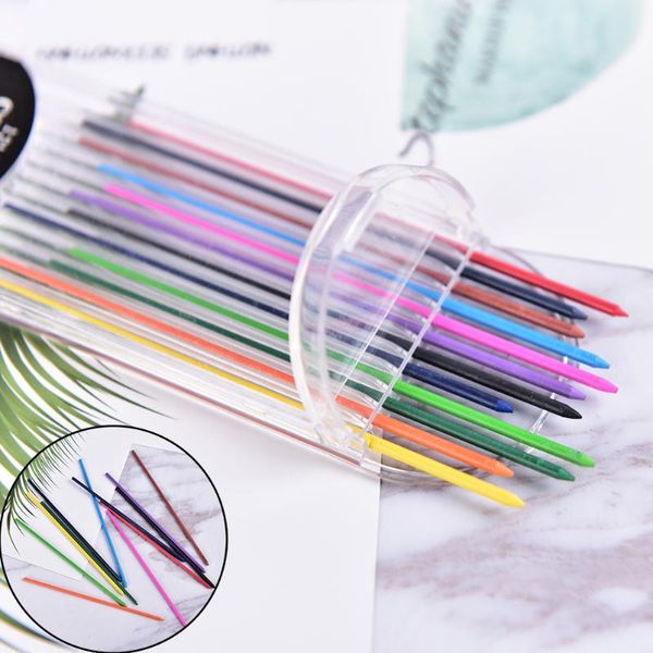 

12pcs/box 2.0 mm mechanical pencil color lead refill 12mm red pink yellow bule orange green drawing colored refills, Black;red