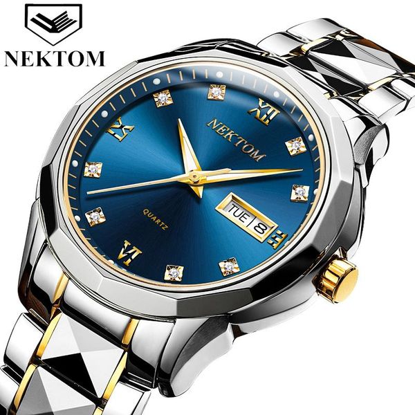 

wristwatches nektom masculino men's watches business watch mens quartz stainless steel clock fashion chronograph man, Slivery;brown