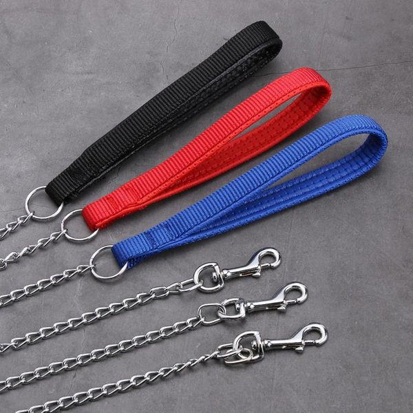 

dog collars & leashes metal chain cat lead strong anti-chew dogs leash with handle 2mm flexible pet supplies