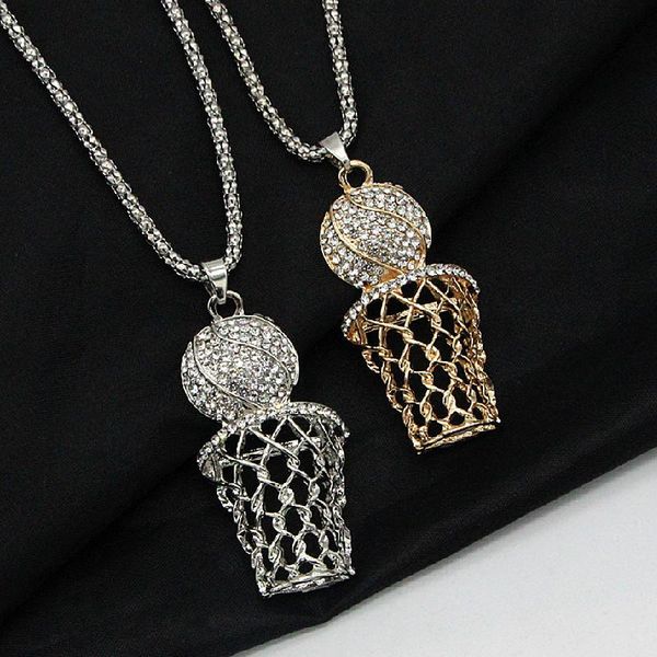

pendant necklaces basketball box gold silver color hiphop style stainless steel chain necklace men boy sports jewelry gift